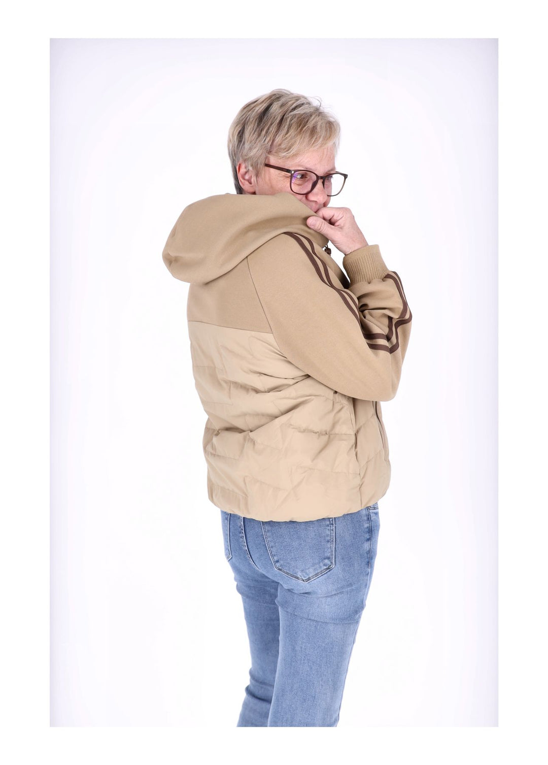 Jacke Damen Kapuze Materialmix