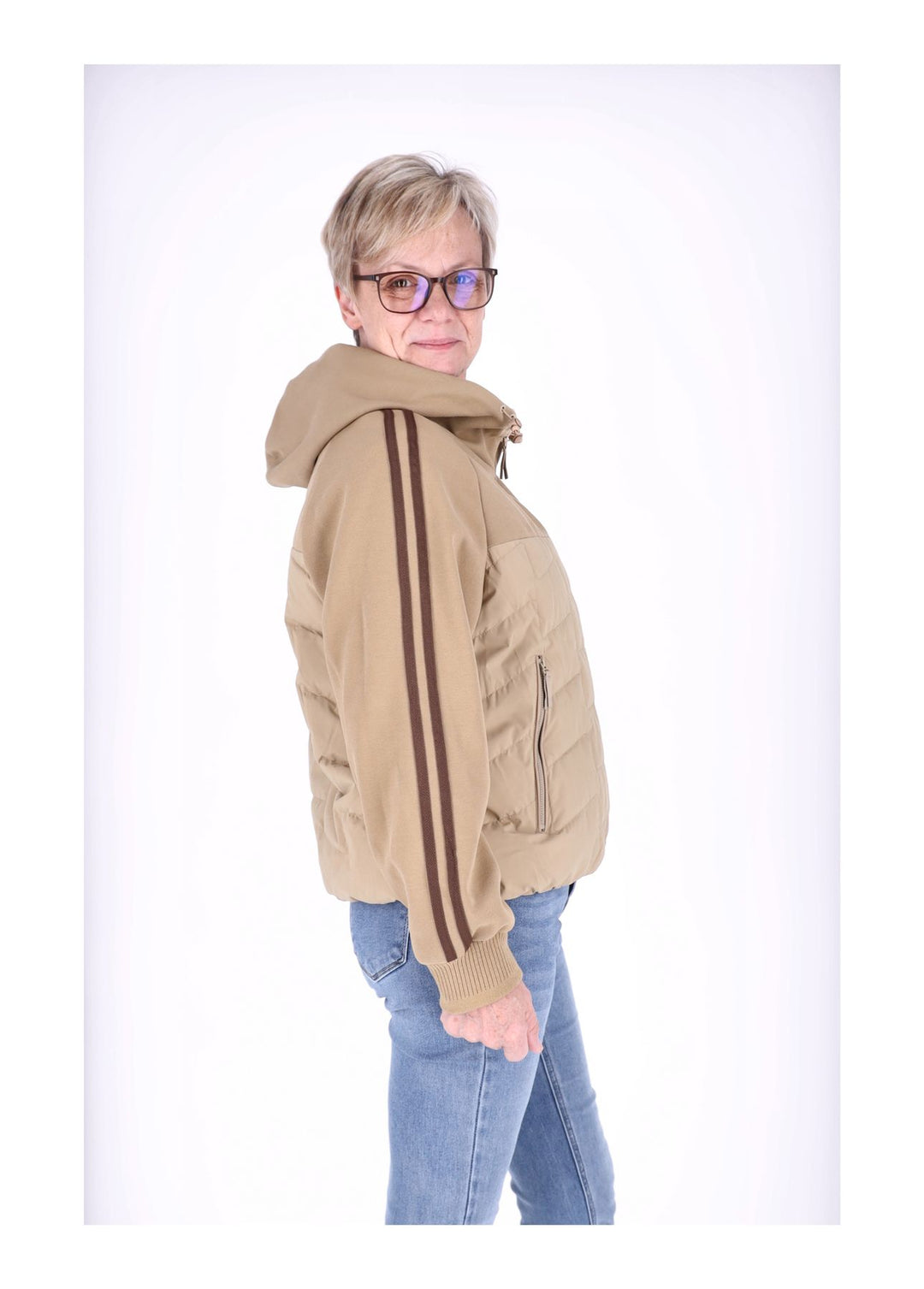 Jacke Damen Kapuze Materialmix