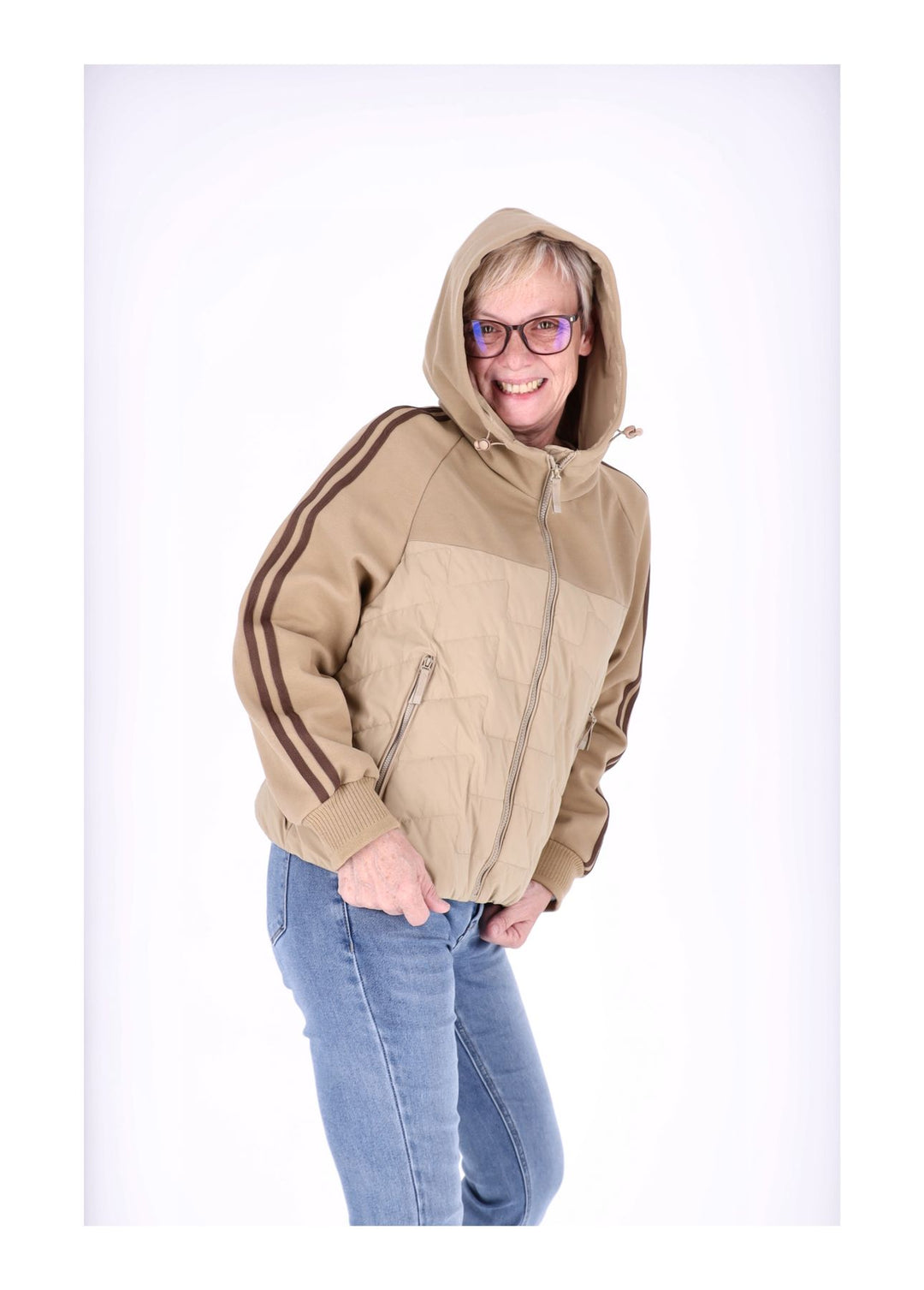 Jacke Damen Kapuze Materialmix