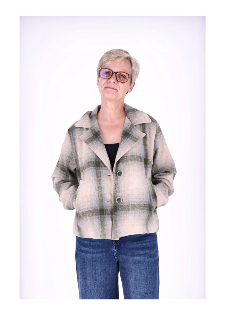 Wolljacke Damen Karo Kurz