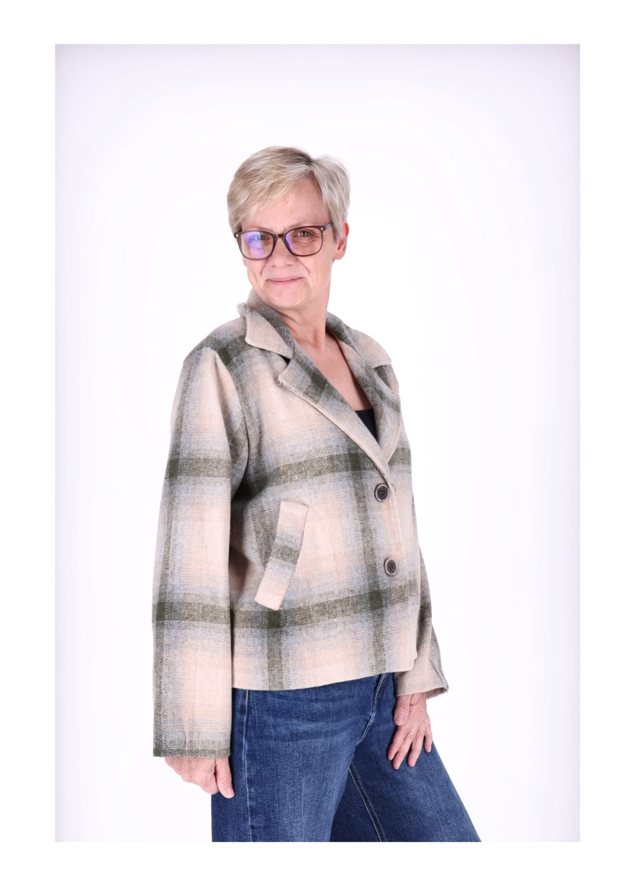 Wolljacke Damen Karo Kurz
