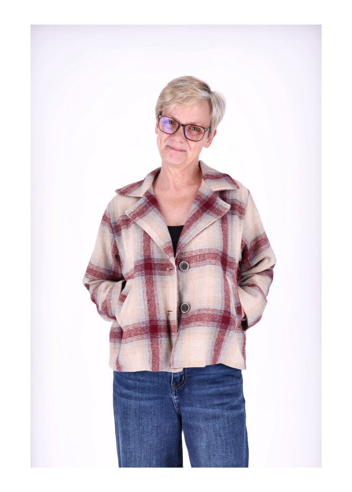 Wolljacke Damen Karo Kurz