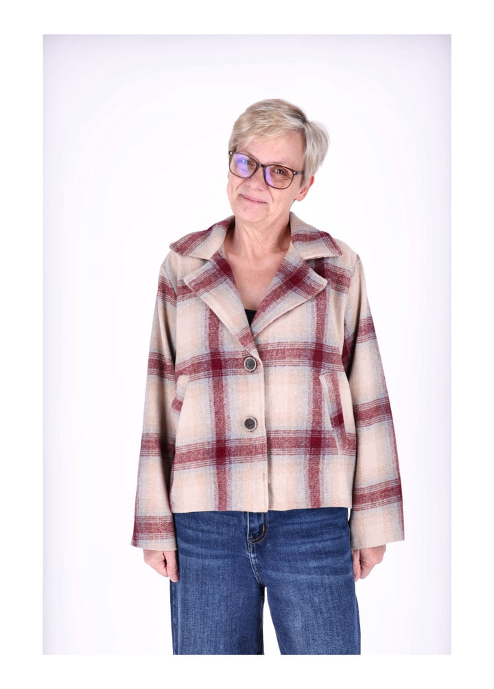 Wolljacke Damen Karo Kurz