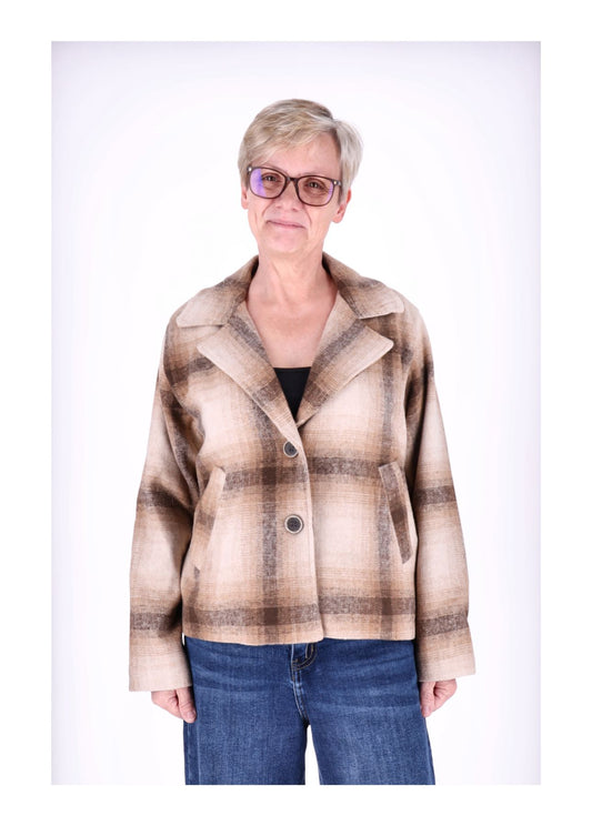 Wolljacke Damen Karo Kurz