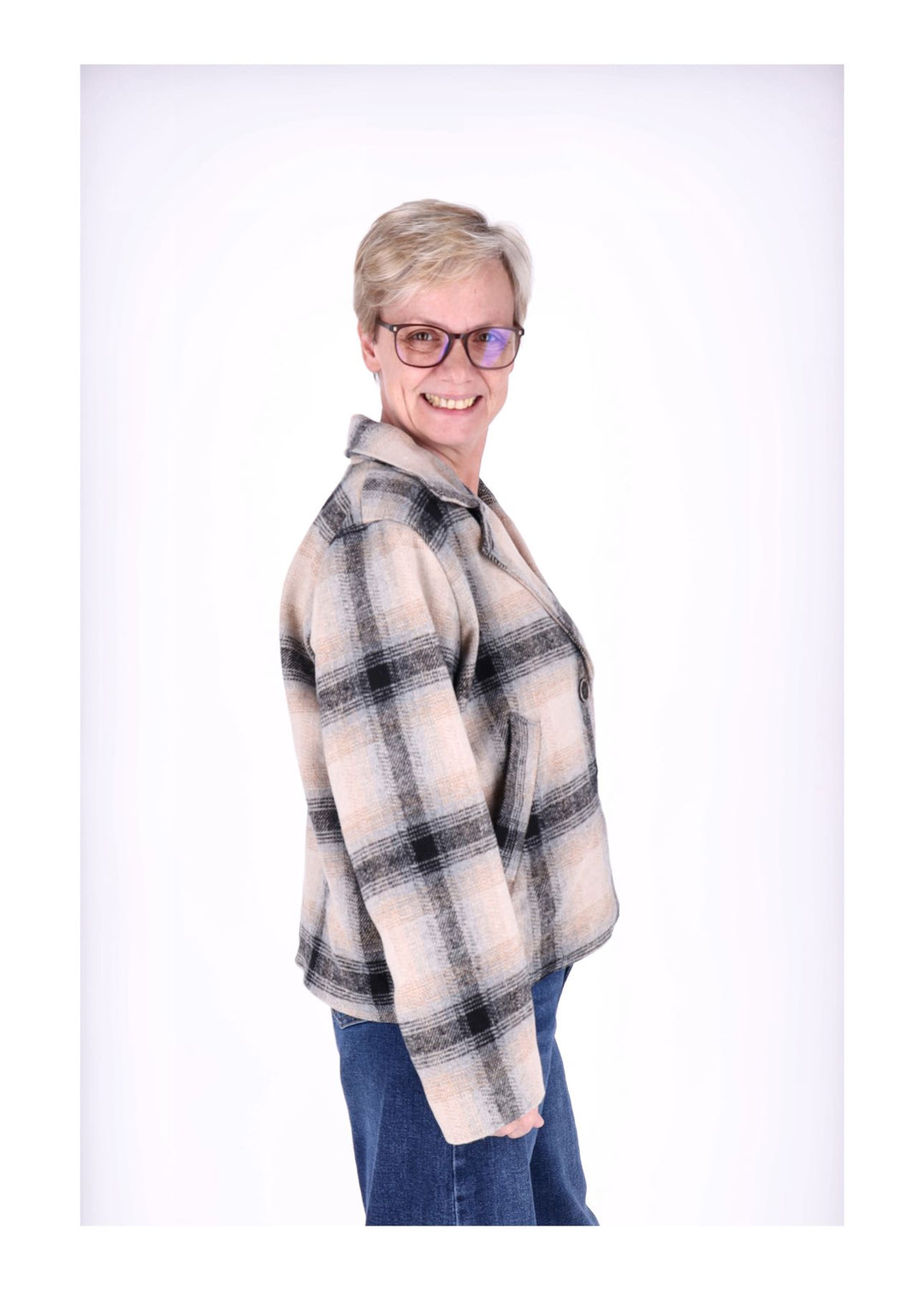 Wolljacke Damen Karo Kurz