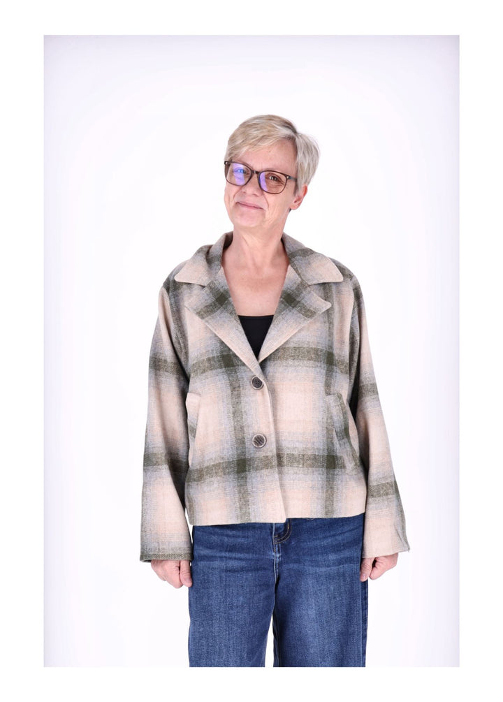 Wolljacke Damen Karo Kurz