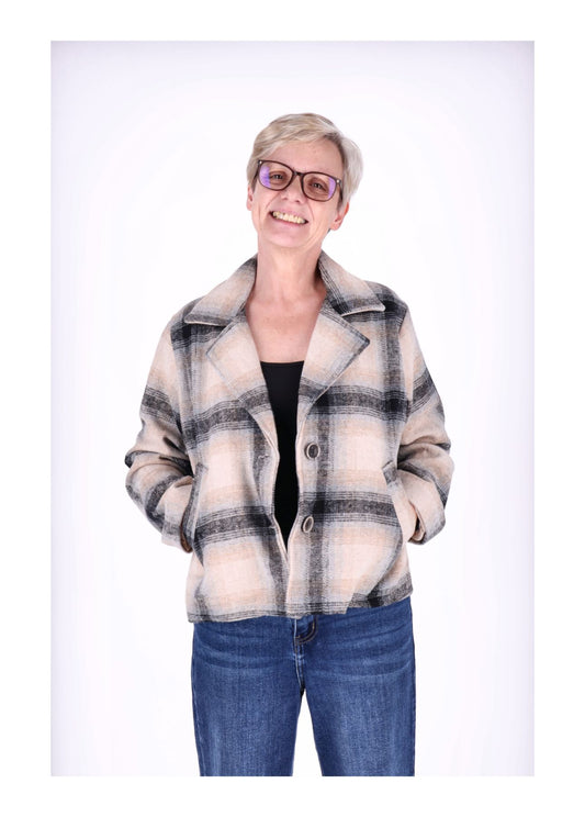 Wolljacke Damen Karo Kurz