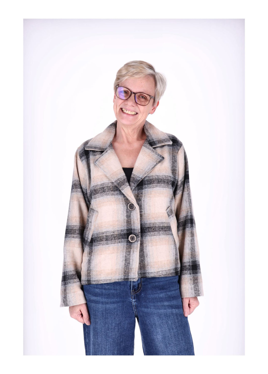 Wolljacke Damen Karo Kurz