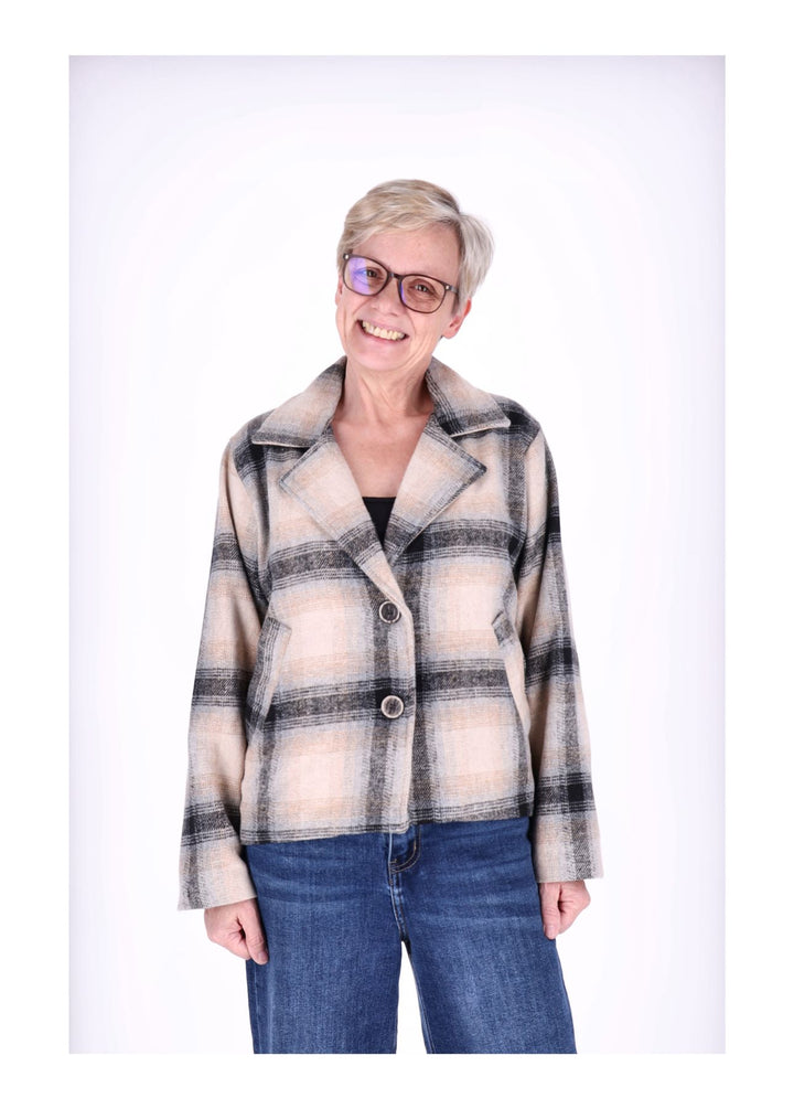 Wolljacke Damen Karo Kurz