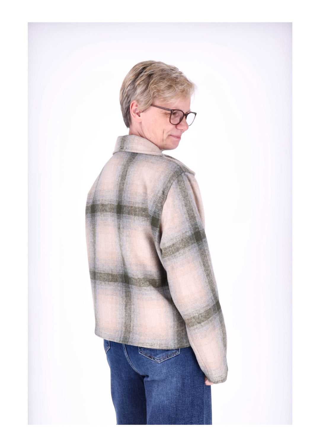 Wolljacke Damen Karo Kurz