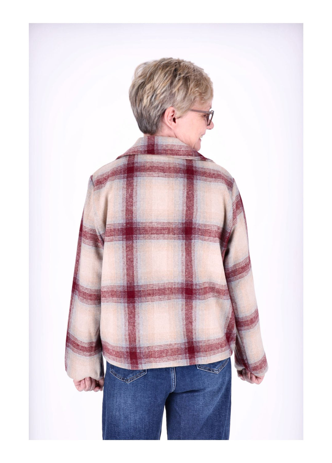 Wolljacke Damen Karo Kurz