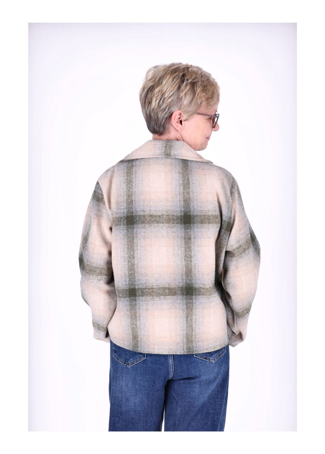 Wolljacke Damen Karo Kurz