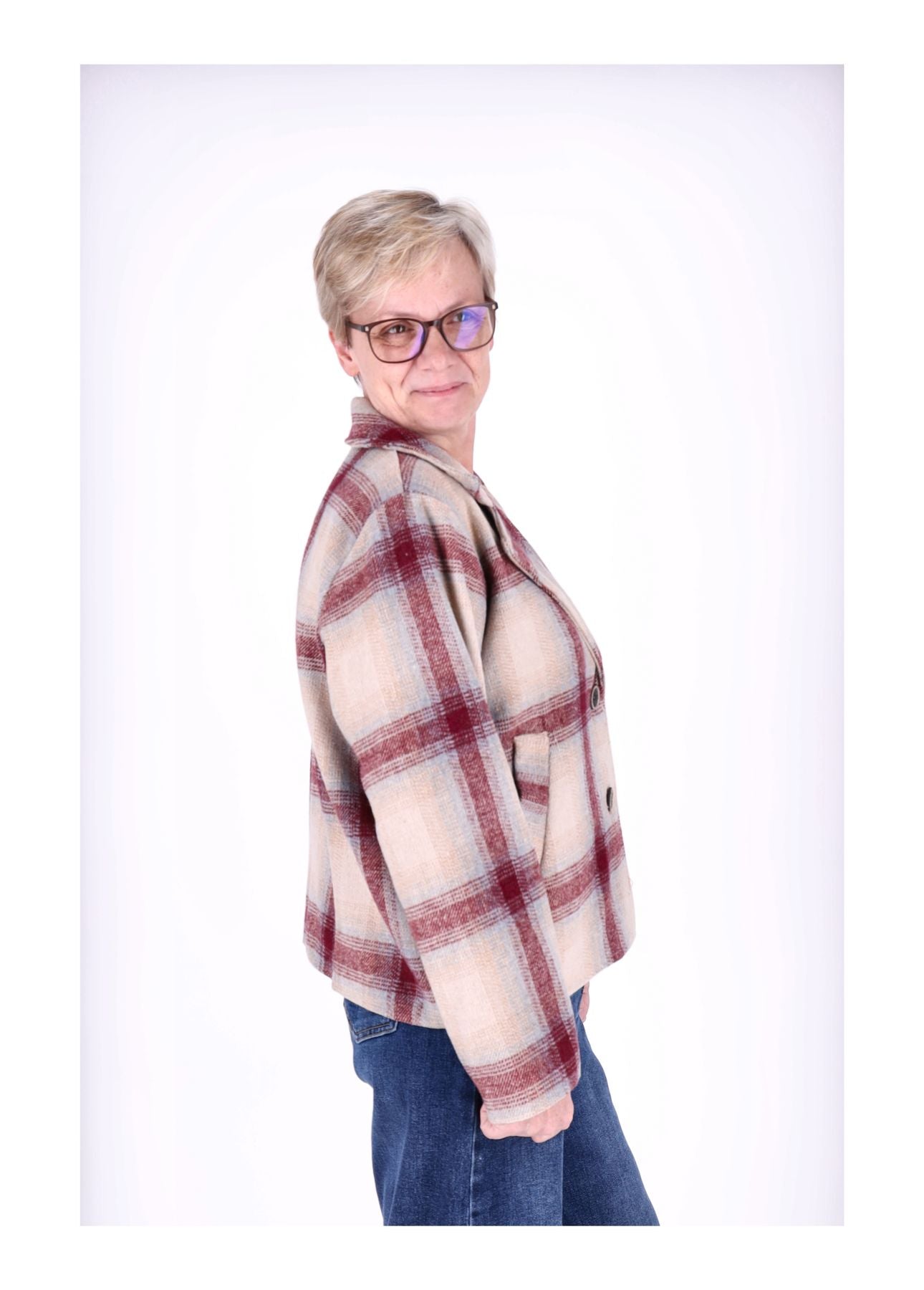 Wolljacke Damen Karo Kurz