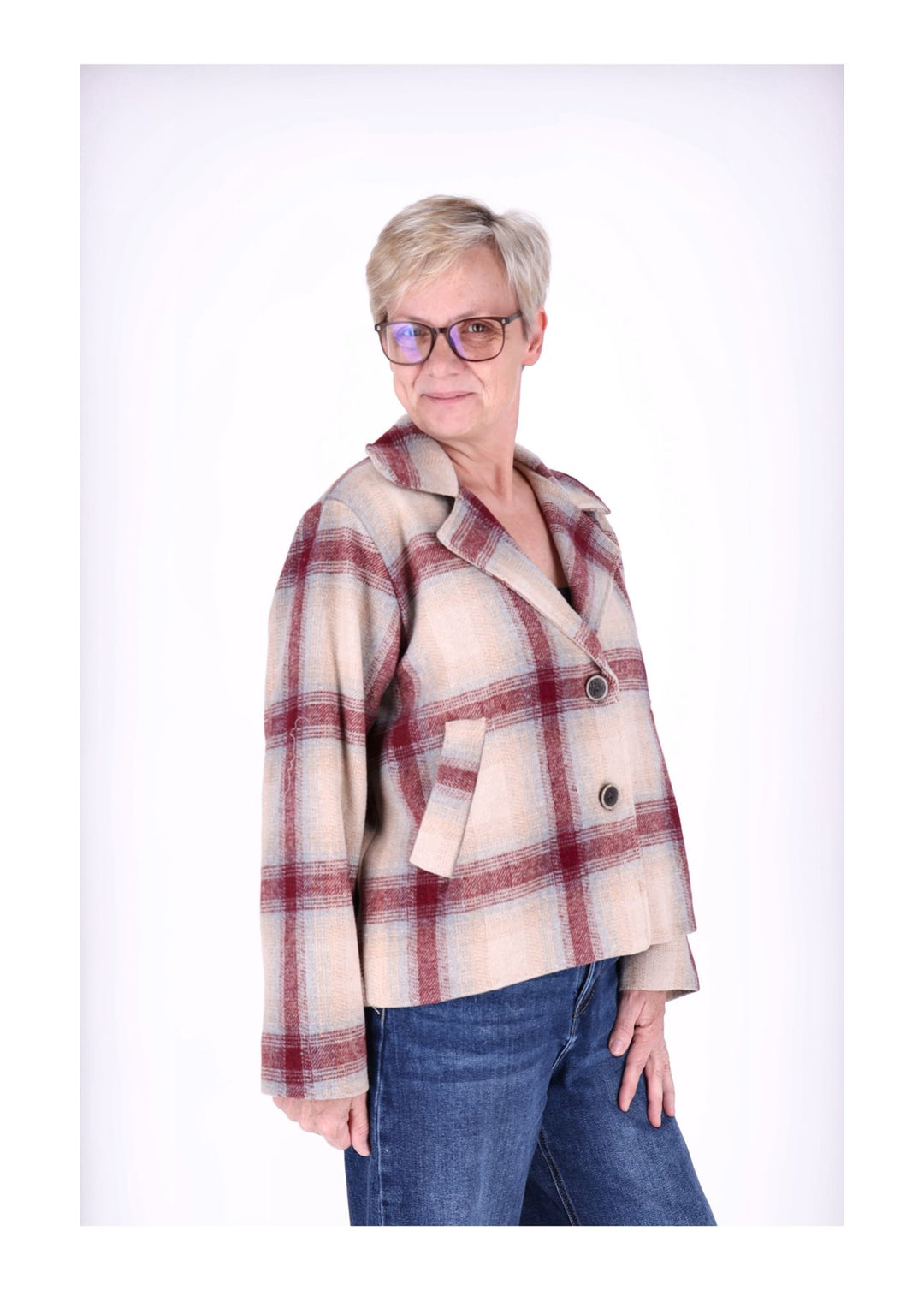 Wolljacke Damen Karo Kurz