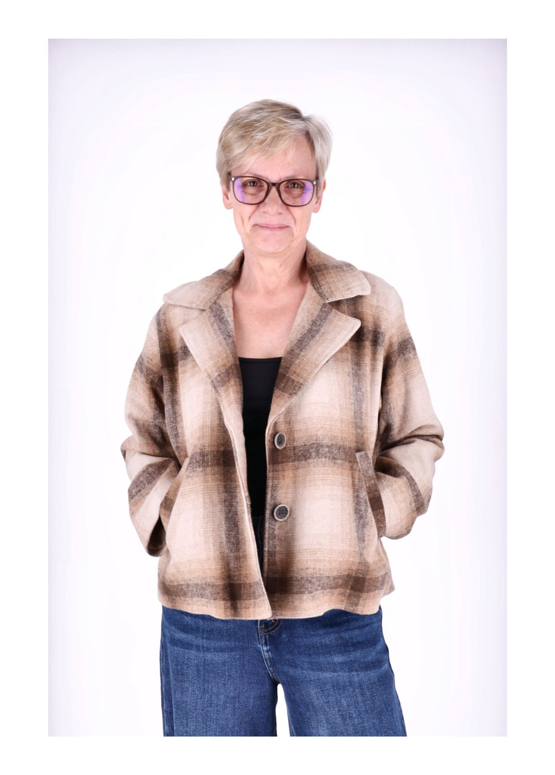 Wolljacke Damen Karo Kurz