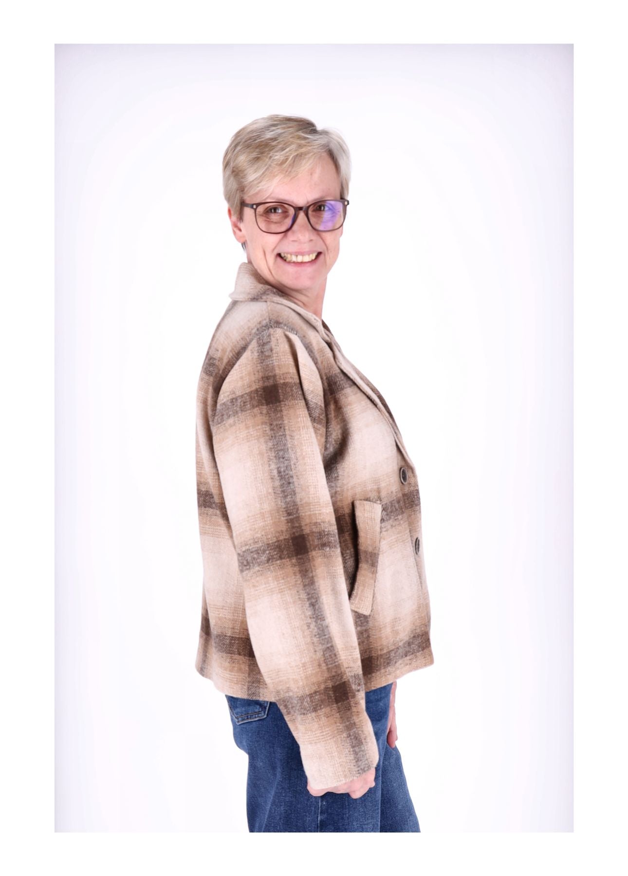 Wolljacke Damen Karo Kurz