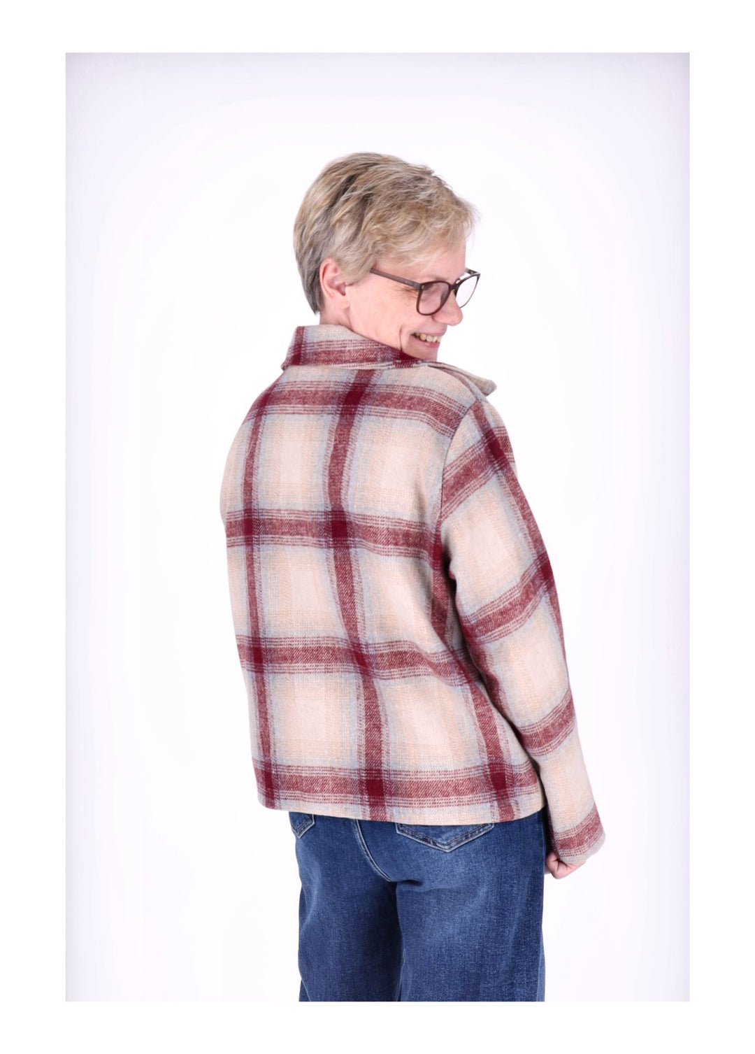 Wolljacke Damen Karo Kurz