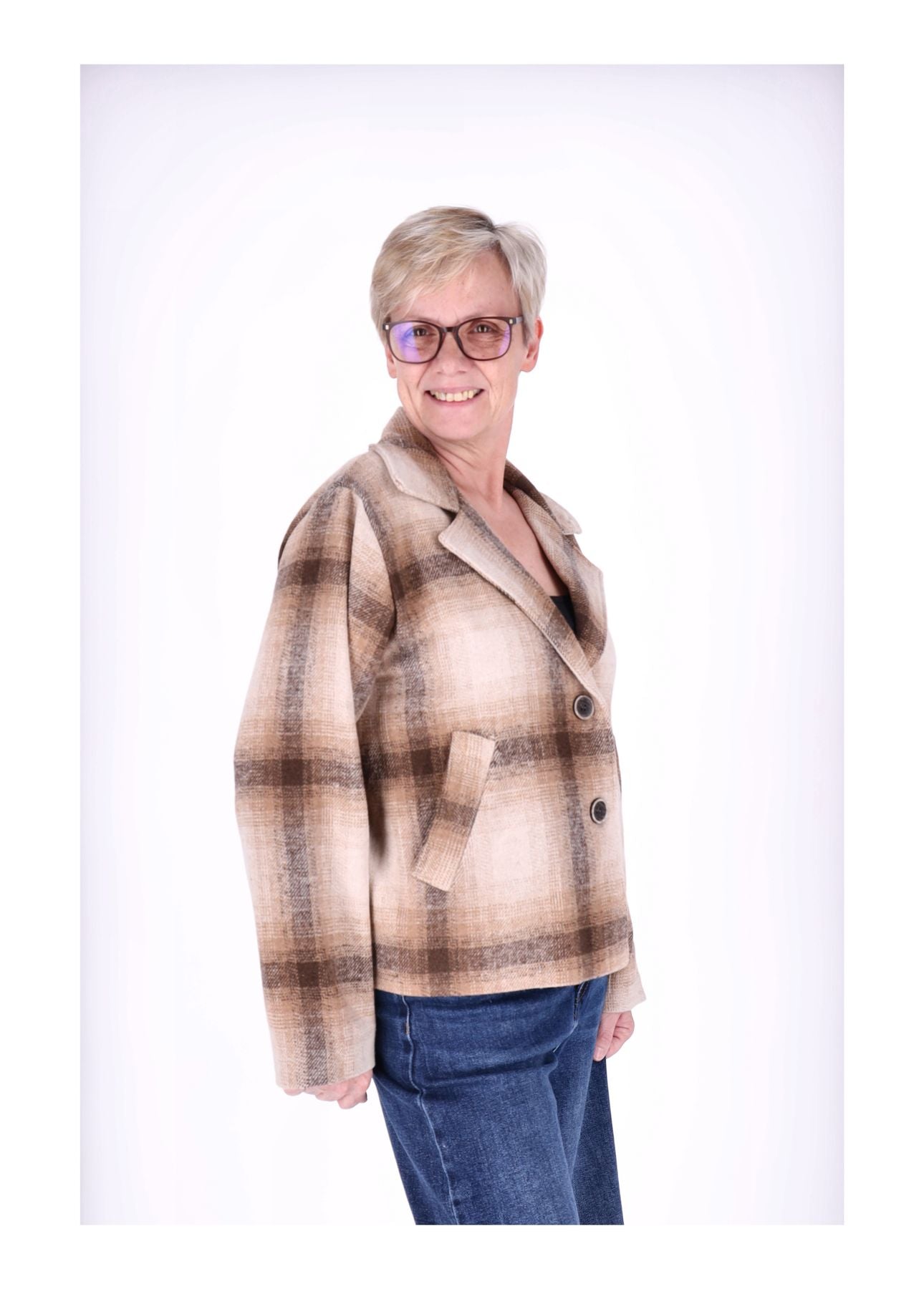 Wolljacke Damen Karo Kurz