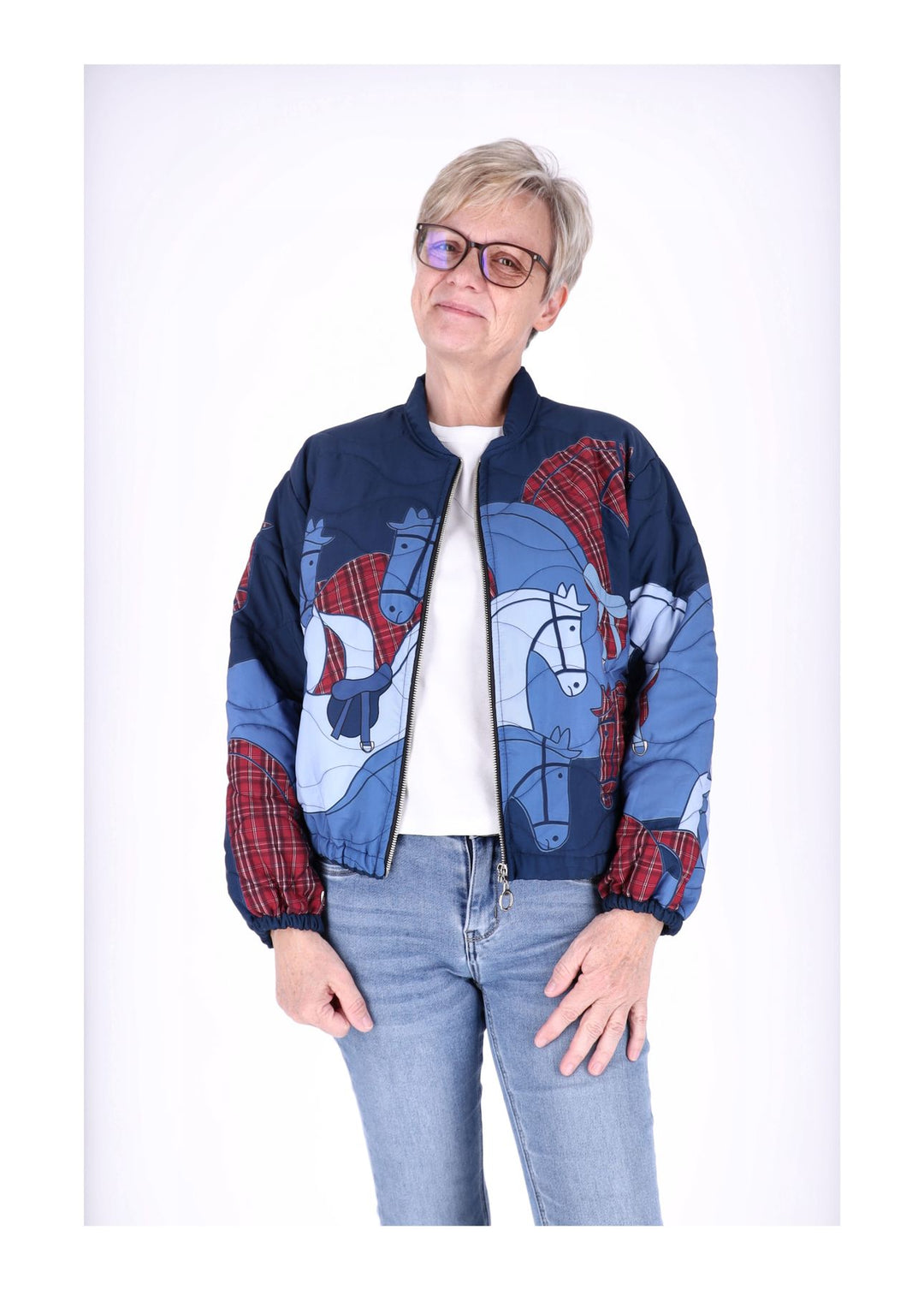 Kurzjacke Damen Gummizug AOP