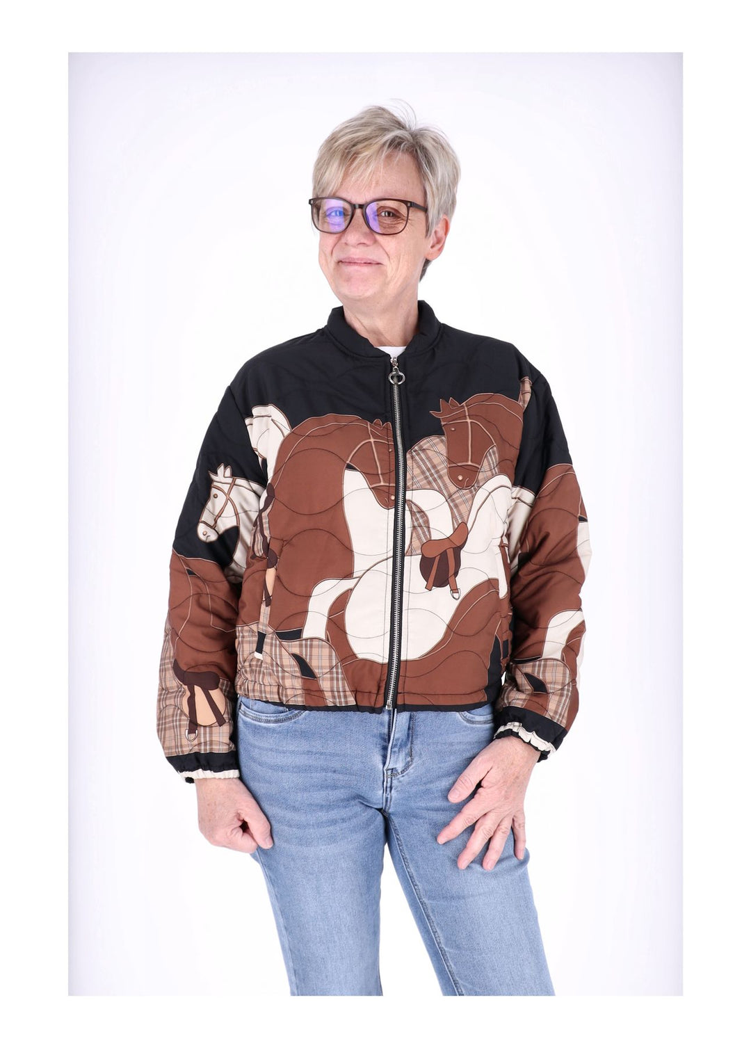 Kurzjacke Damen Gummizug AOP