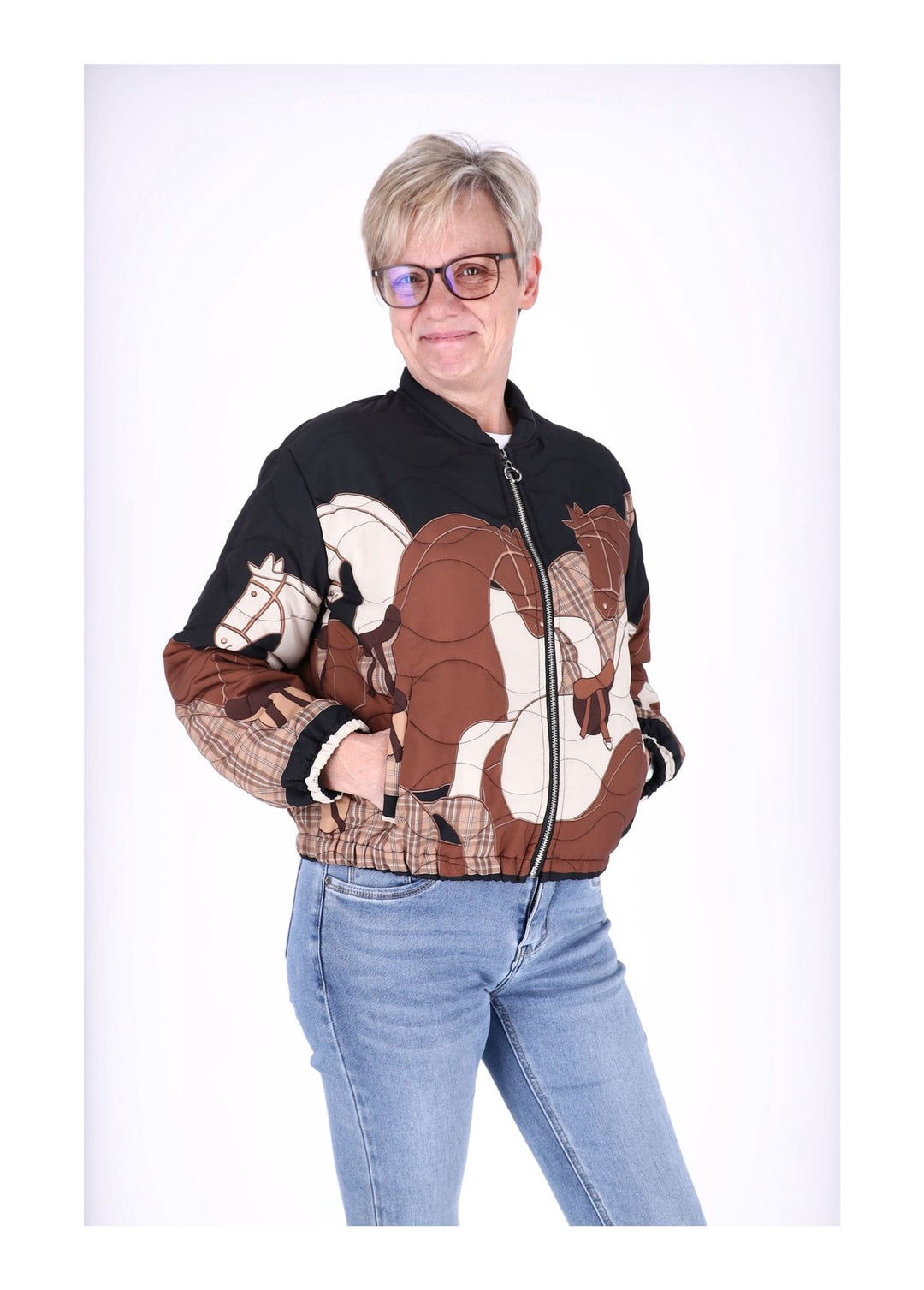 Kurzjacke Damen Gummizug AOP