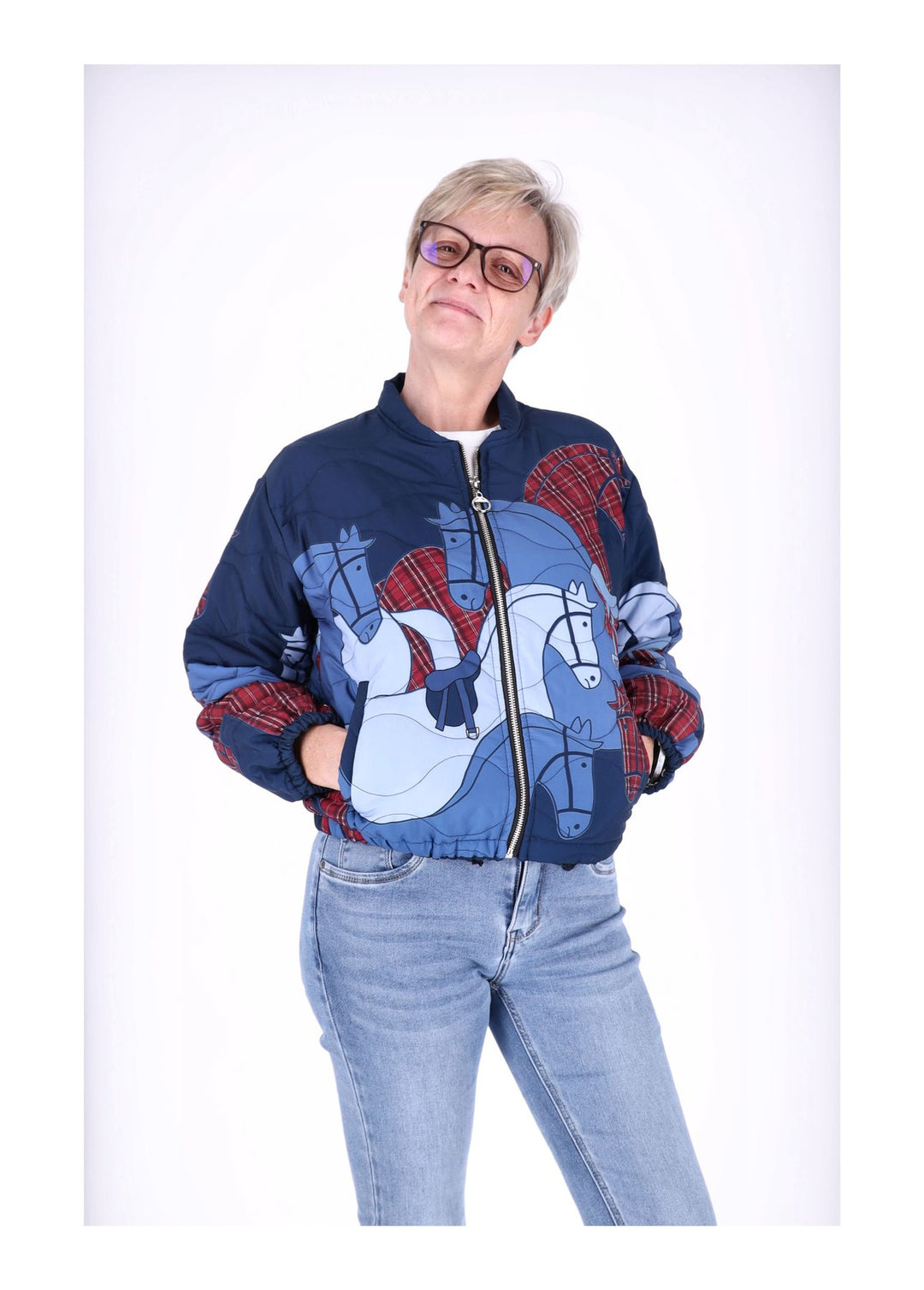 Kurzjacke Damen Gummizug AOP