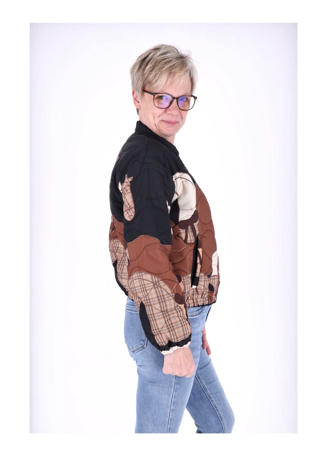Kurzjacke Damen Gummizug AOP