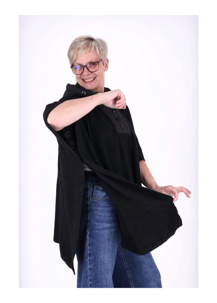 Poncho Damen Materialmix