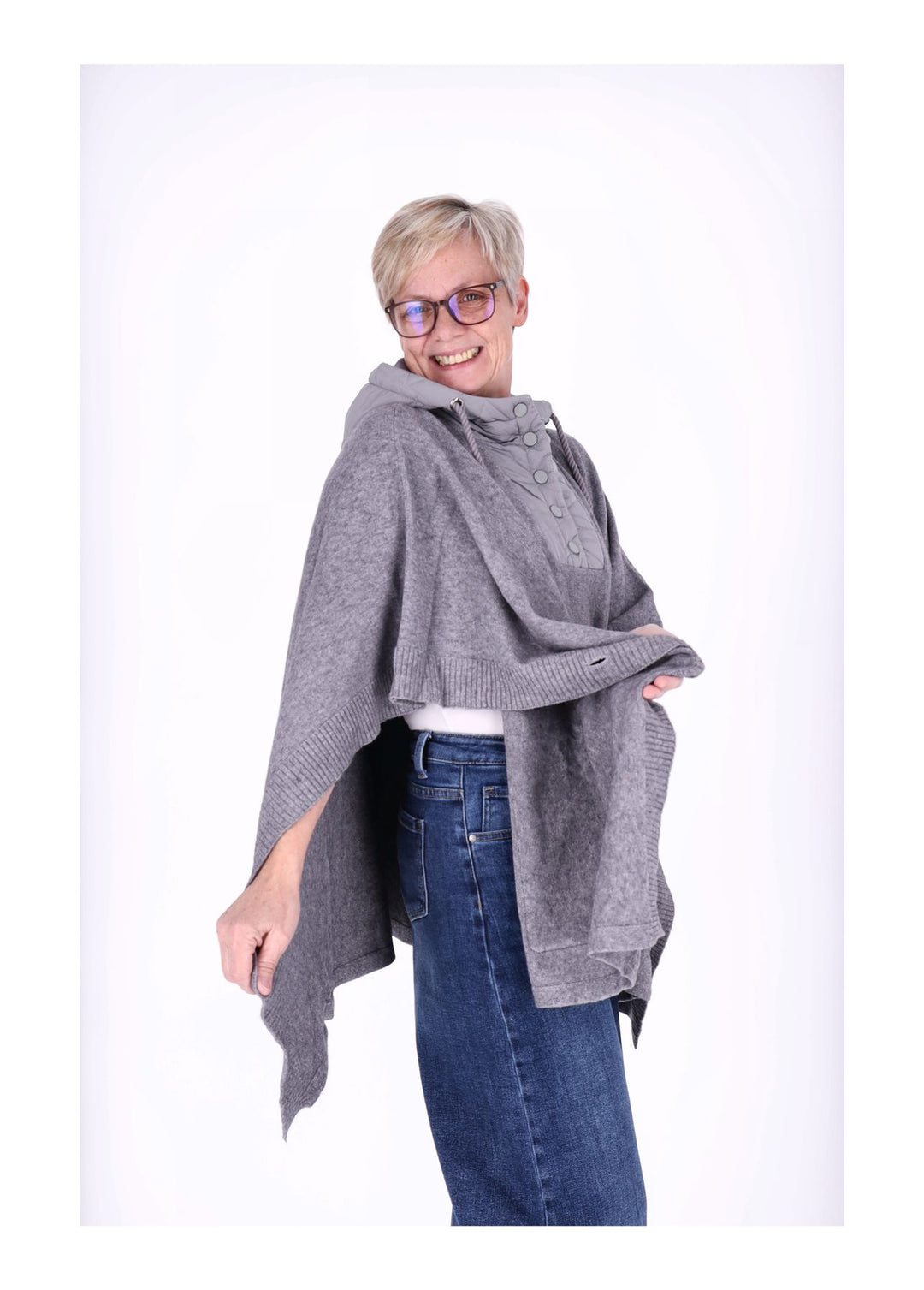 Poncho Damen Materialmix