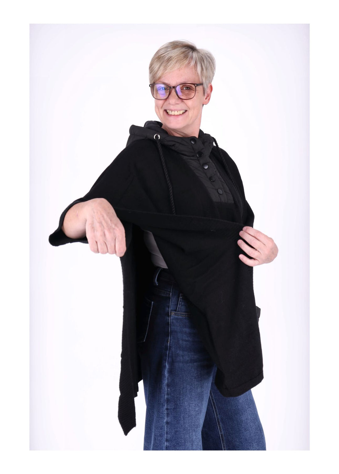 Poncho Damen Materialmix