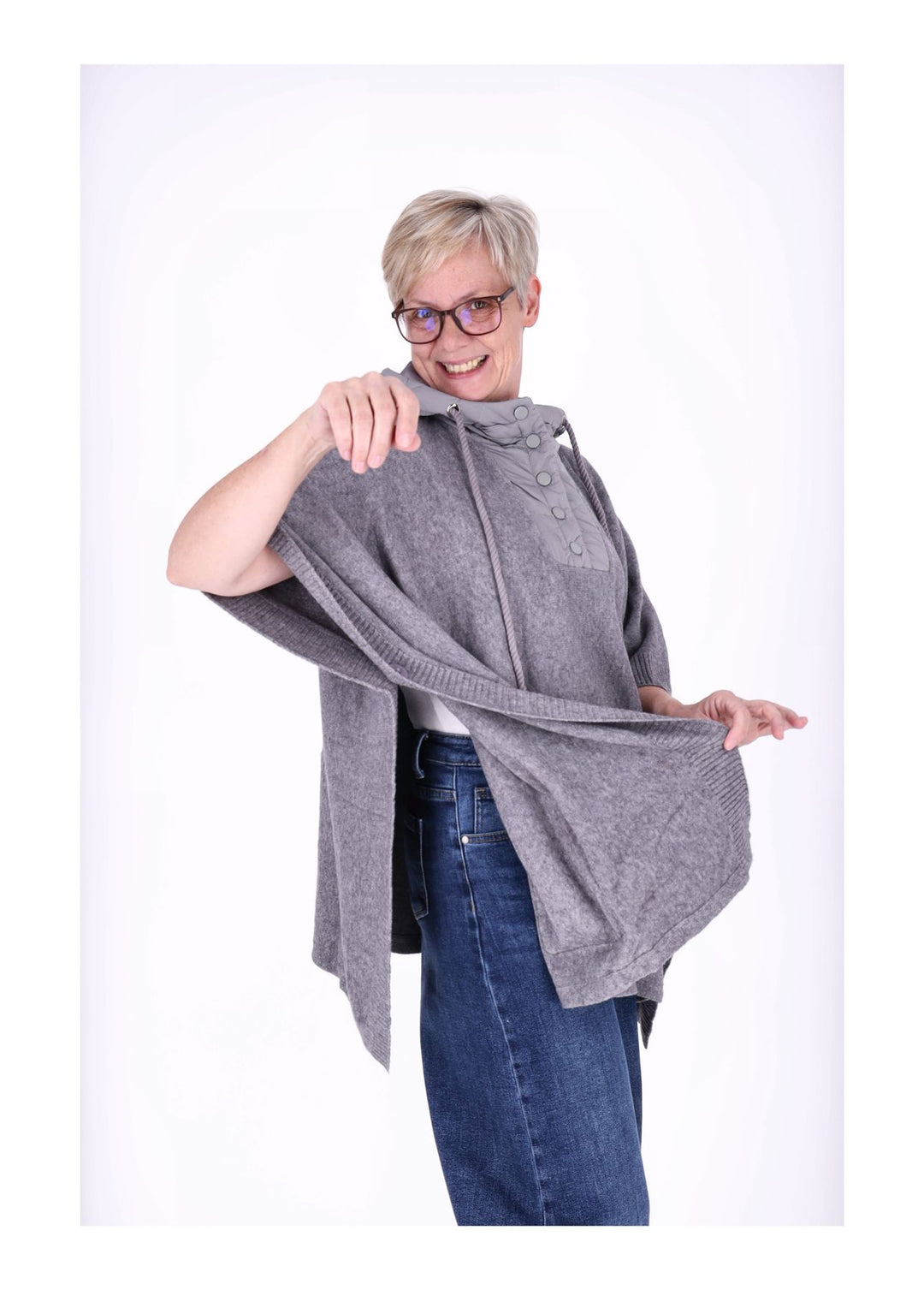 Poncho Damen Materialmix