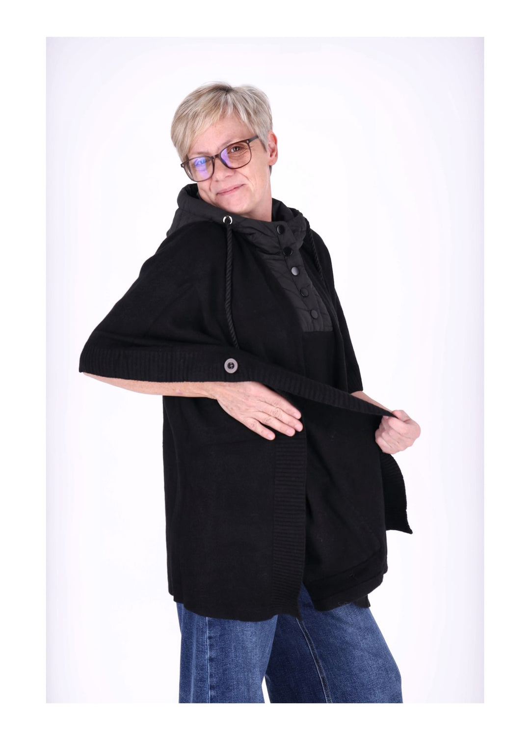 Poncho Damen Materialmix