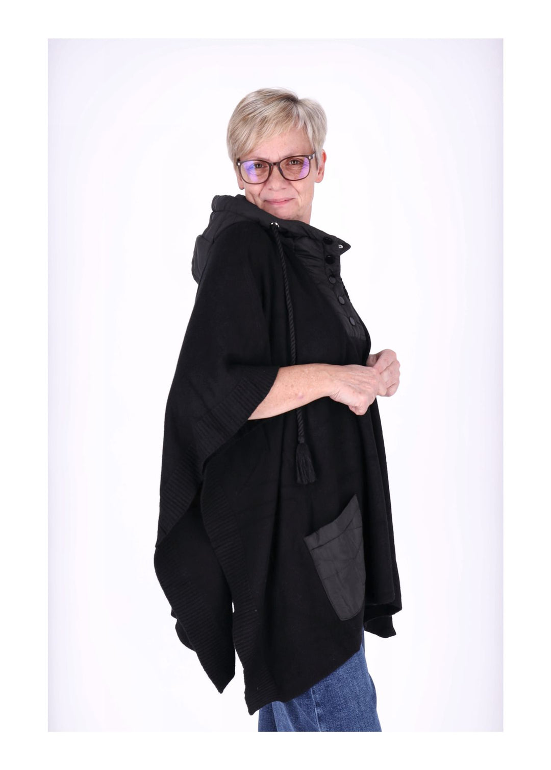Poncho Damen Materialmix