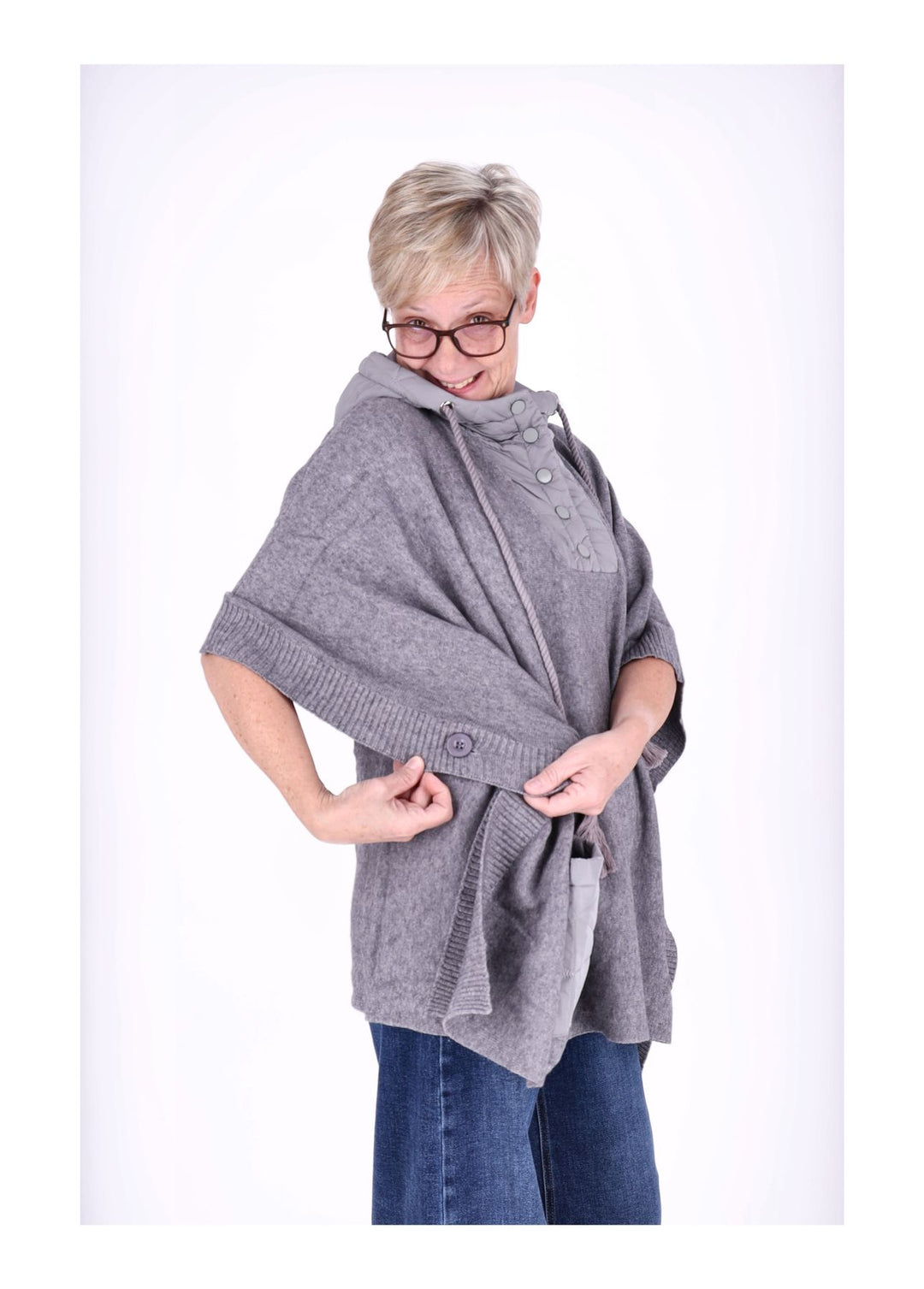 Poncho Damen Materialmix