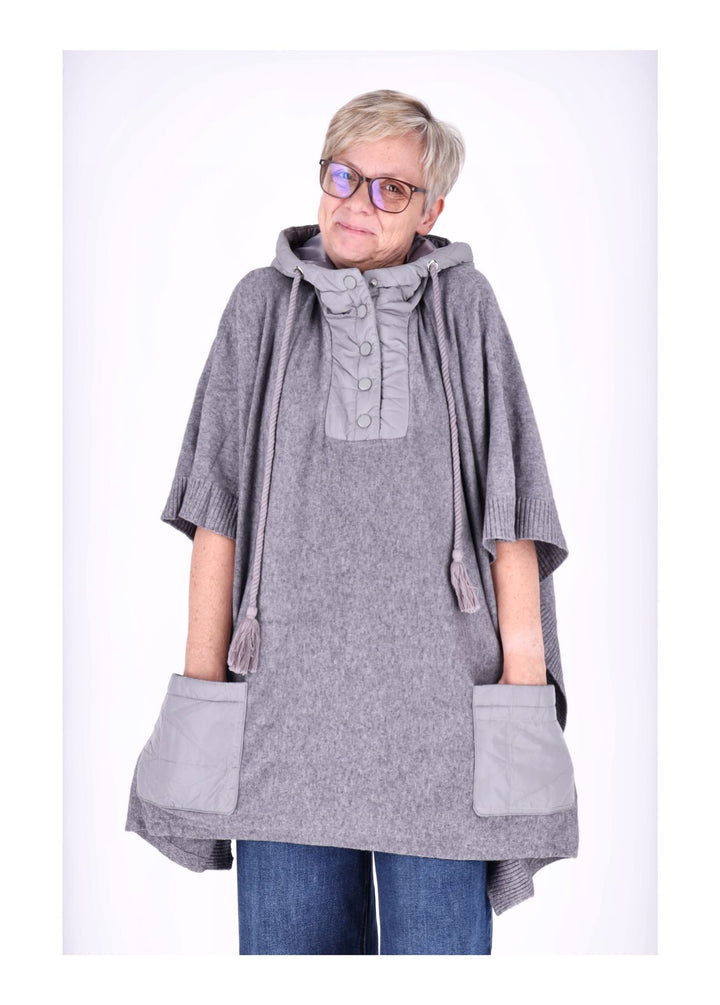 Poncho Damen Materialmix