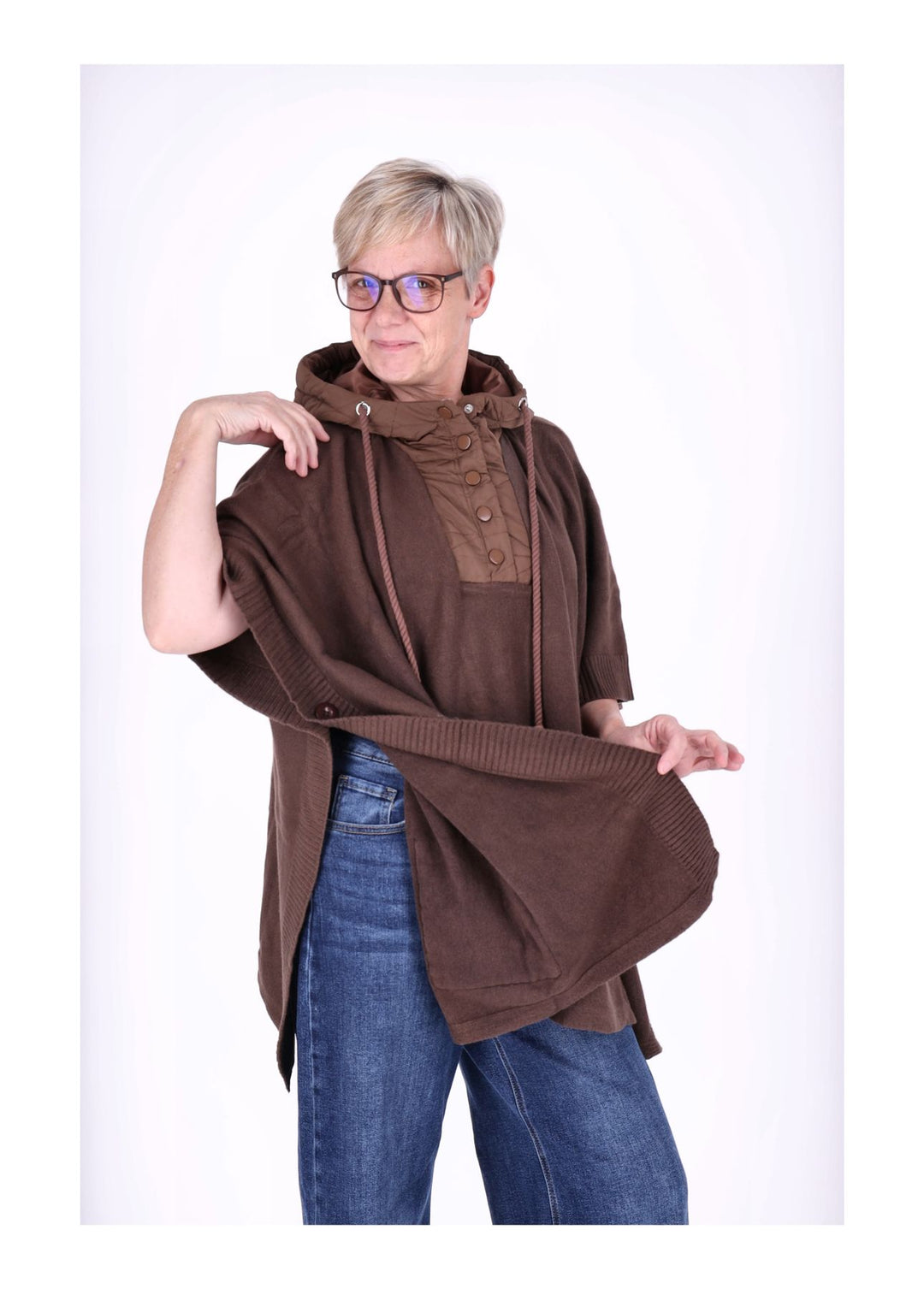 Poncho Damen Materialmix