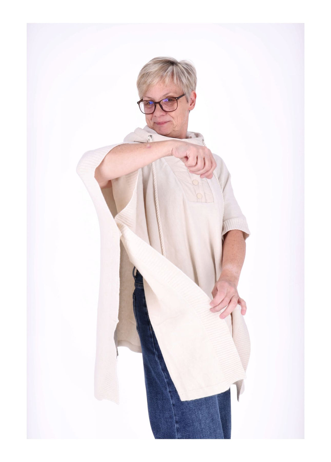 Poncho Damen Materialmix