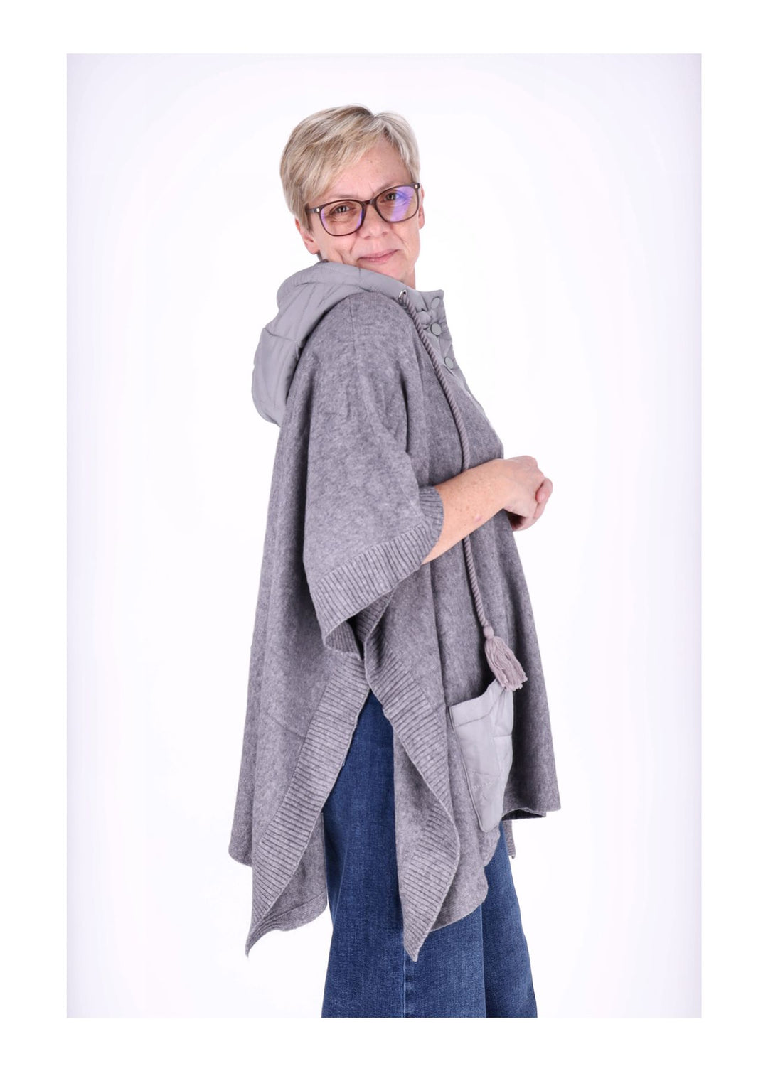 Poncho Damen Materialmix