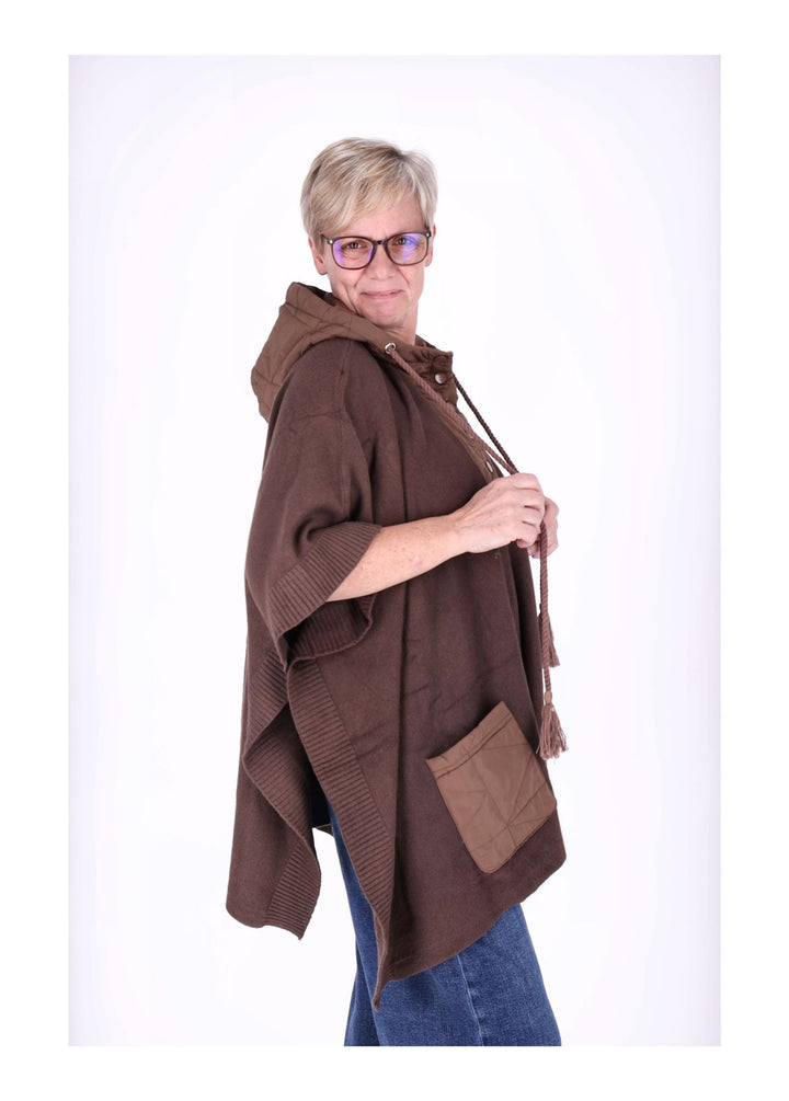 Poncho Damen Materialmix