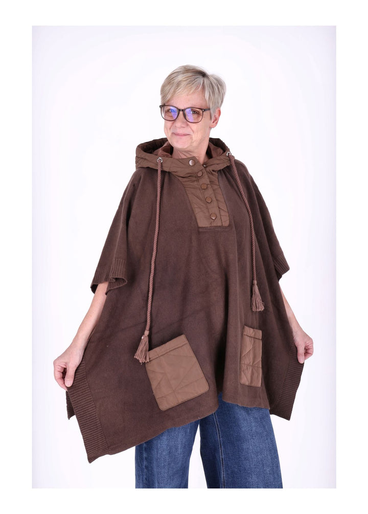 Poncho Damen Materialmix