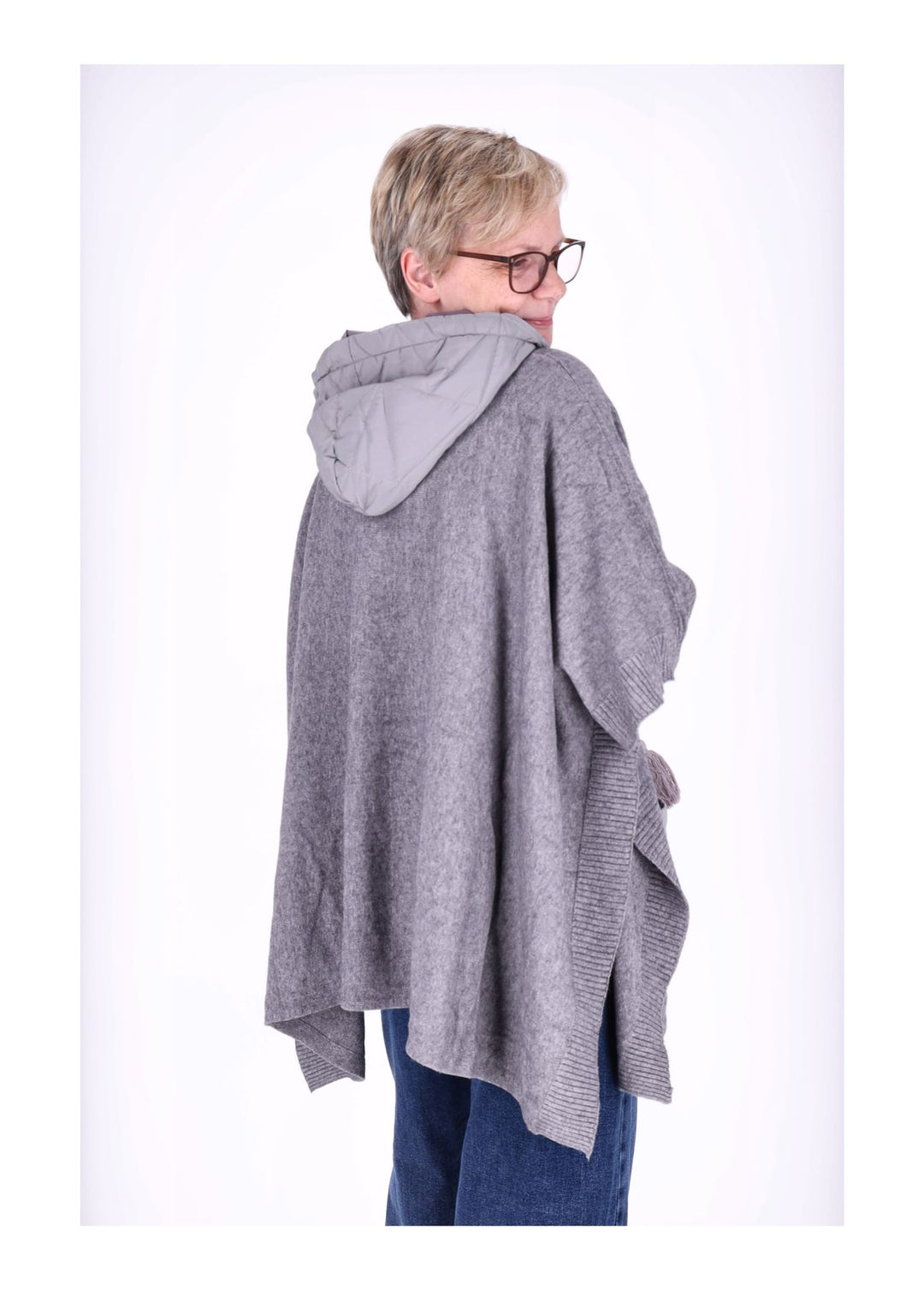 Poncho Damen Materialmix