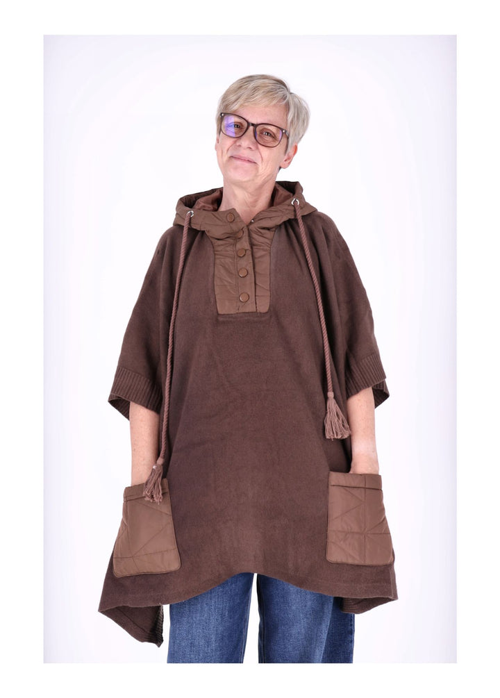Poncho Damen Materialmix