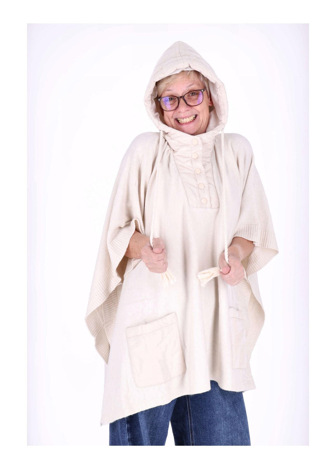 Poncho Damen Materialmix