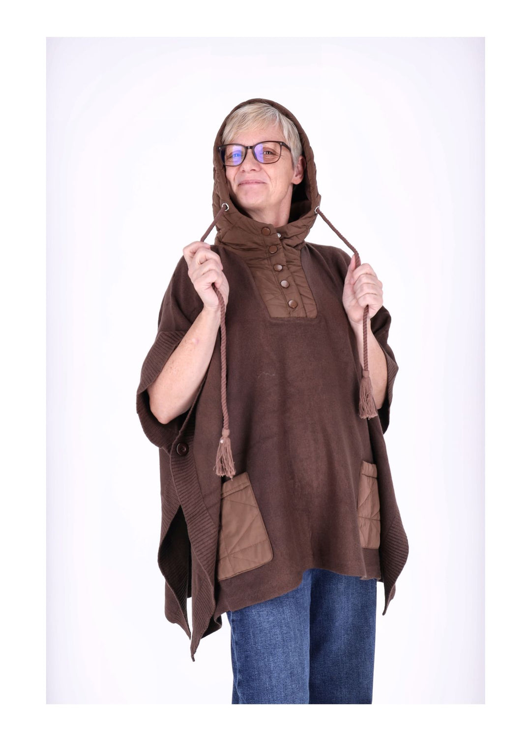 Poncho Damen Materialmix