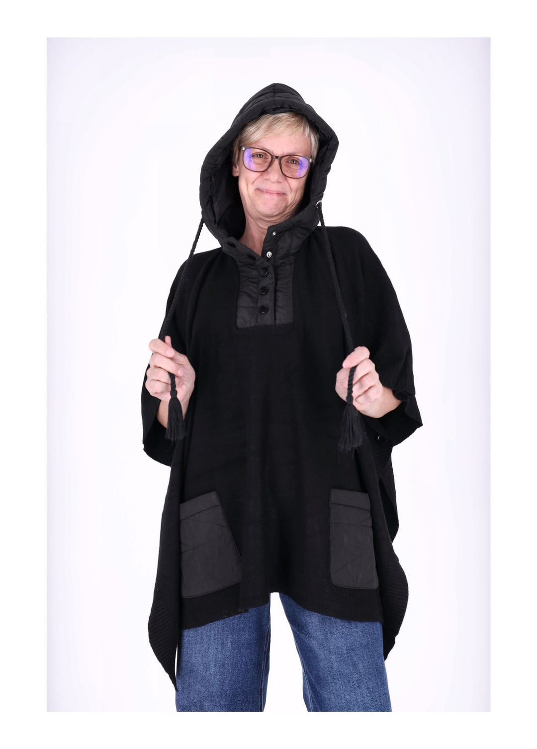 Poncho Damen Materialmix