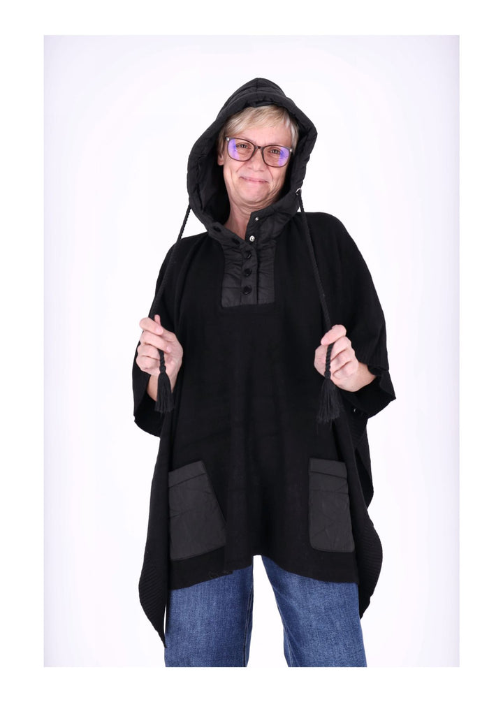 Poncho Damen Materialmix