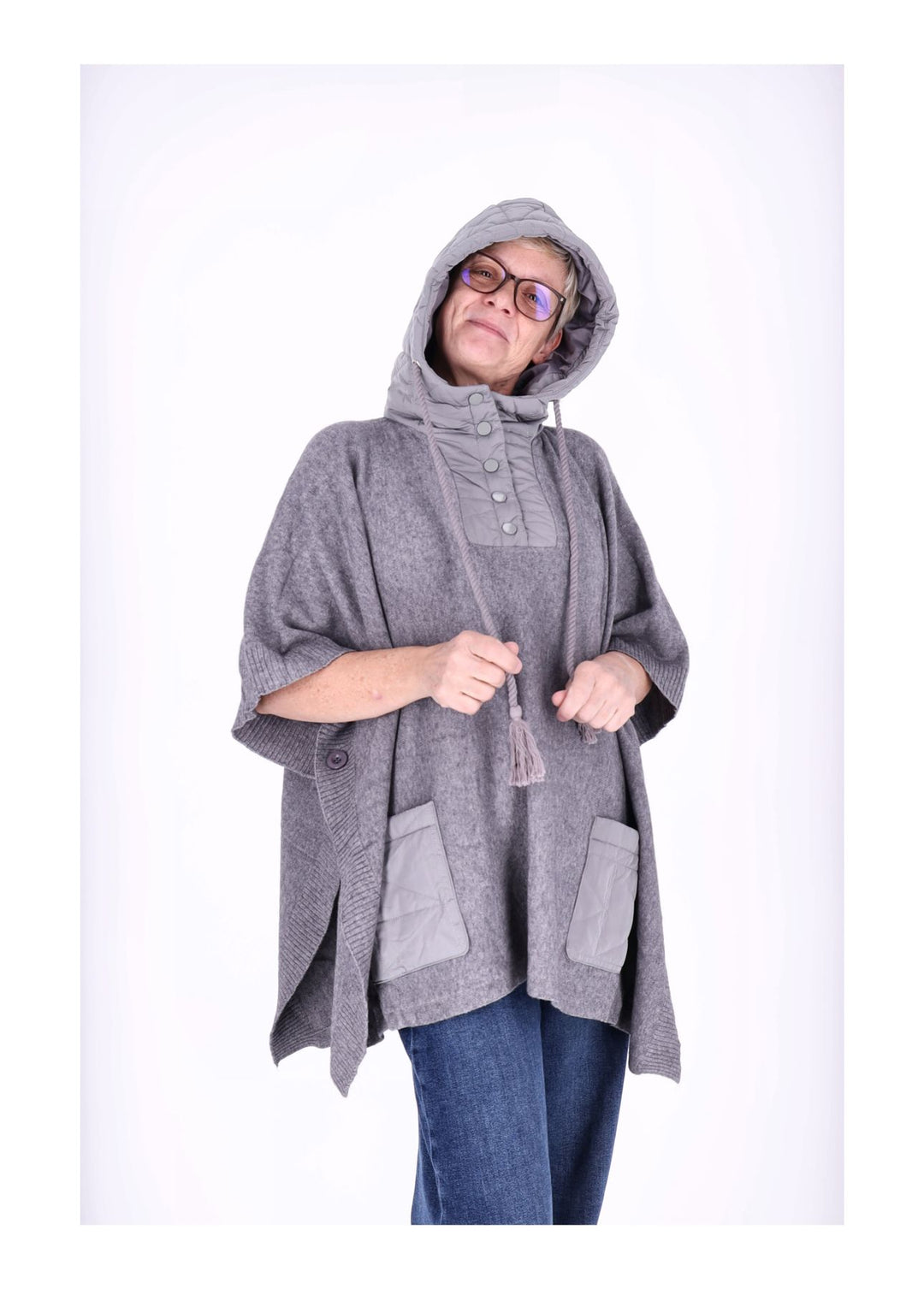 Poncho Damen Materialmix