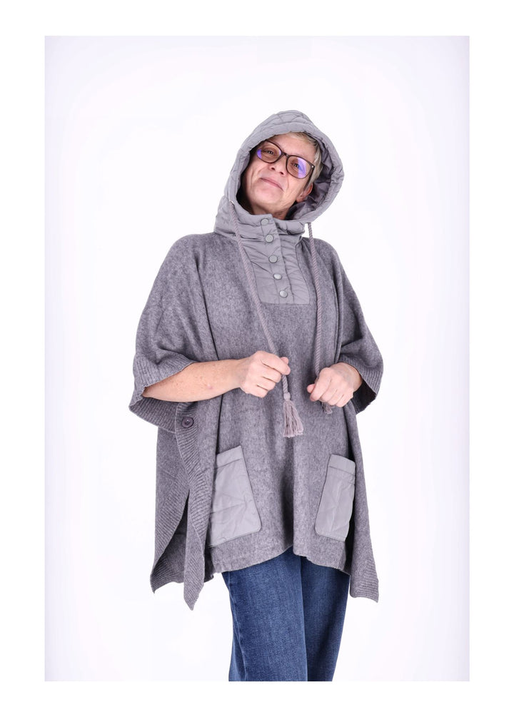 Poncho Damen Materialmix