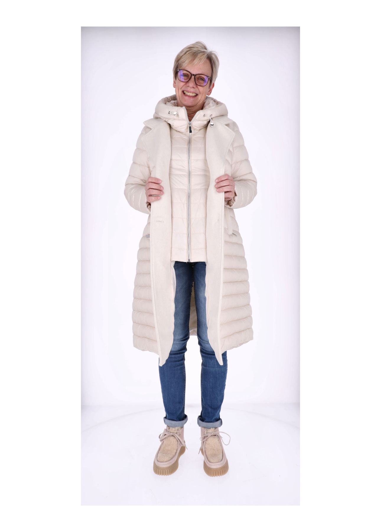 Mantel Damen Materialmix