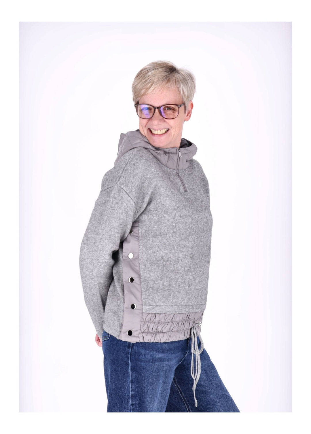 Strickpullover Damen Materialmix Kapuze